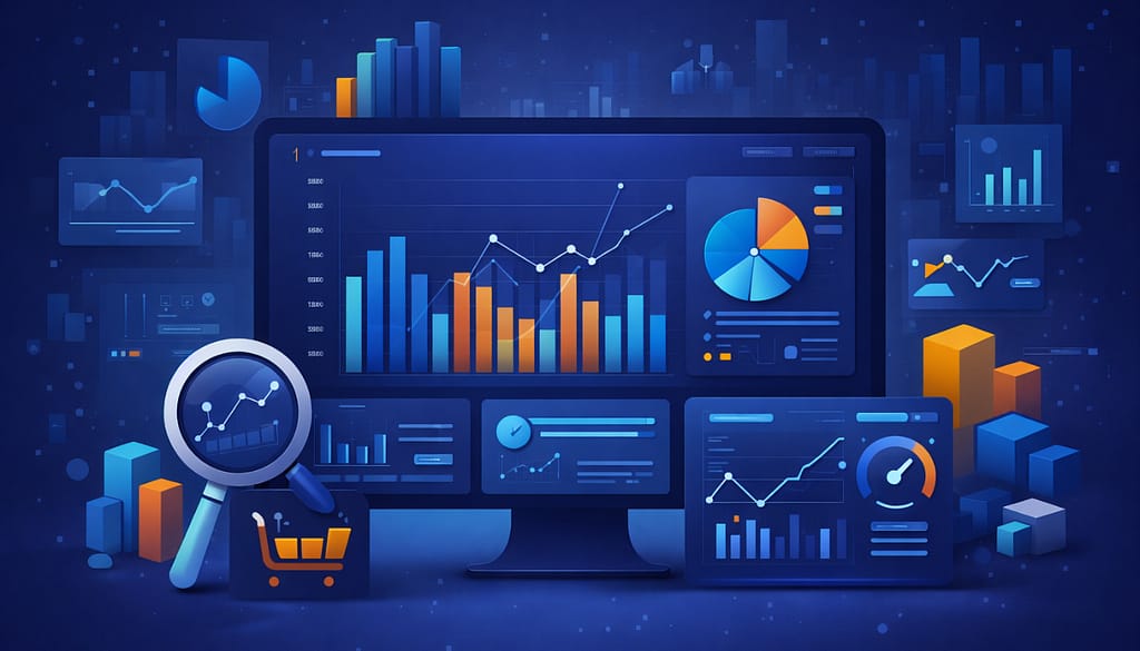 Outil analytics marketplace avec tableau de bord et graphiques de performance