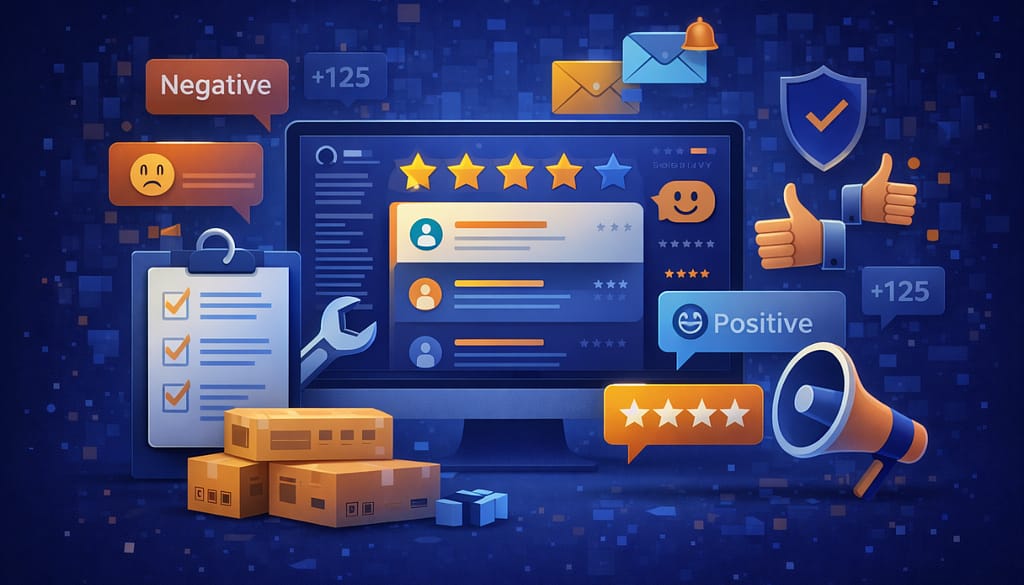 Outil gestion avis marketplace avec suivi évaluations et service client