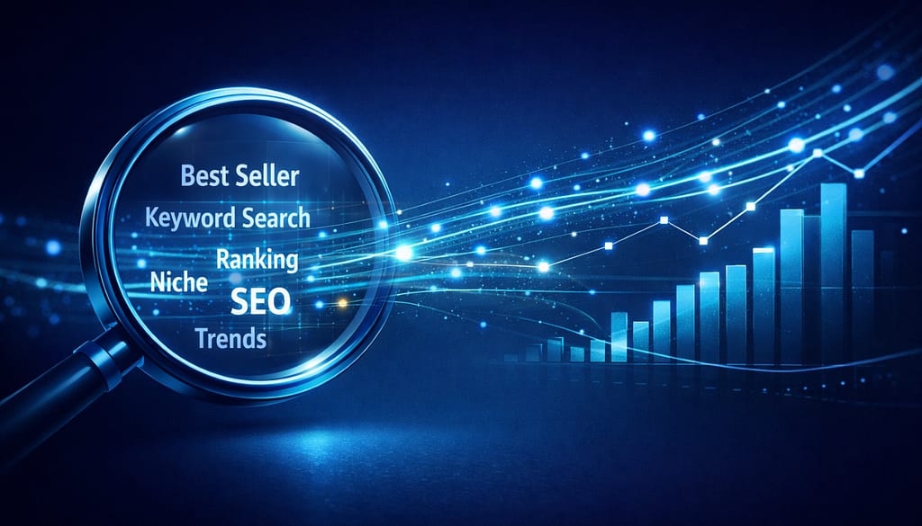 Outil SEO marketplace avec analyse de mots-clés et graphique de performance