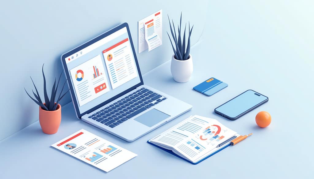 Illustration représentant l’ouverture d’un compte vendeur Amazon avec documents d’identité et interface en ligne.
