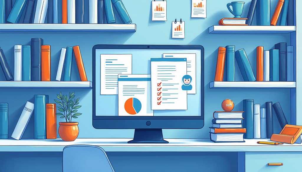 Illustration représentant la rubrique Ressources SellerBoost avec des contenus d’information structurés.